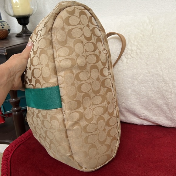 Coach big signature C with teal stripe tote/satchel - Picture 7 of 8
